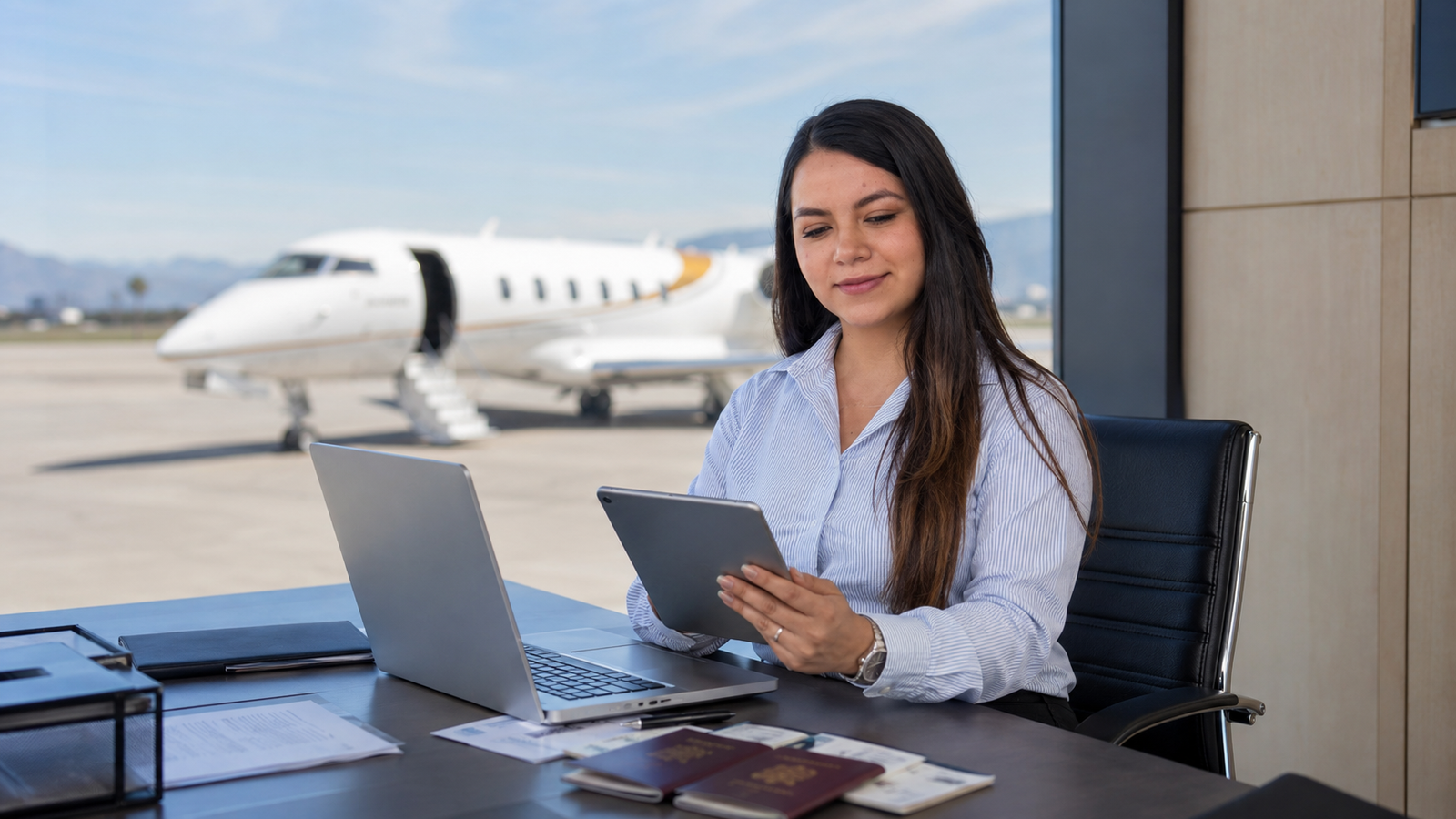 Canon Air coordinator reviewing passenger and flight information