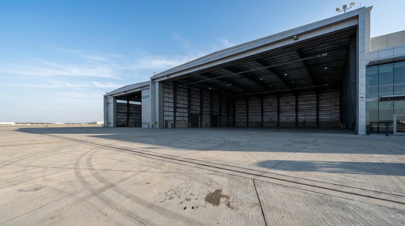 Large aircraft hangar and parking facility