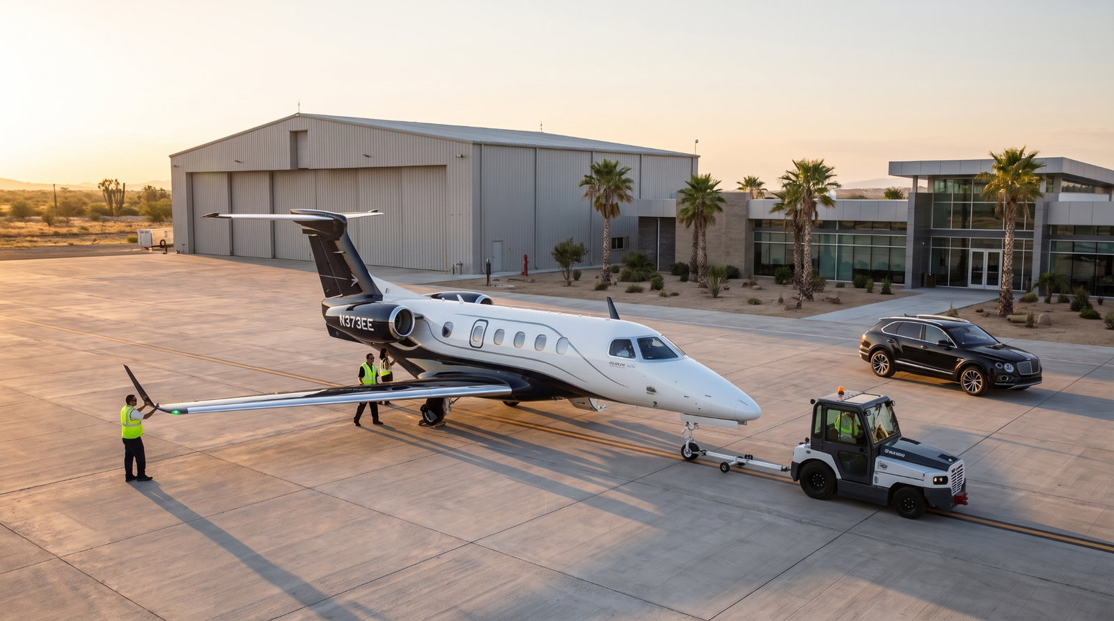 Executive aircraft operating on an airport ramp in Mexico