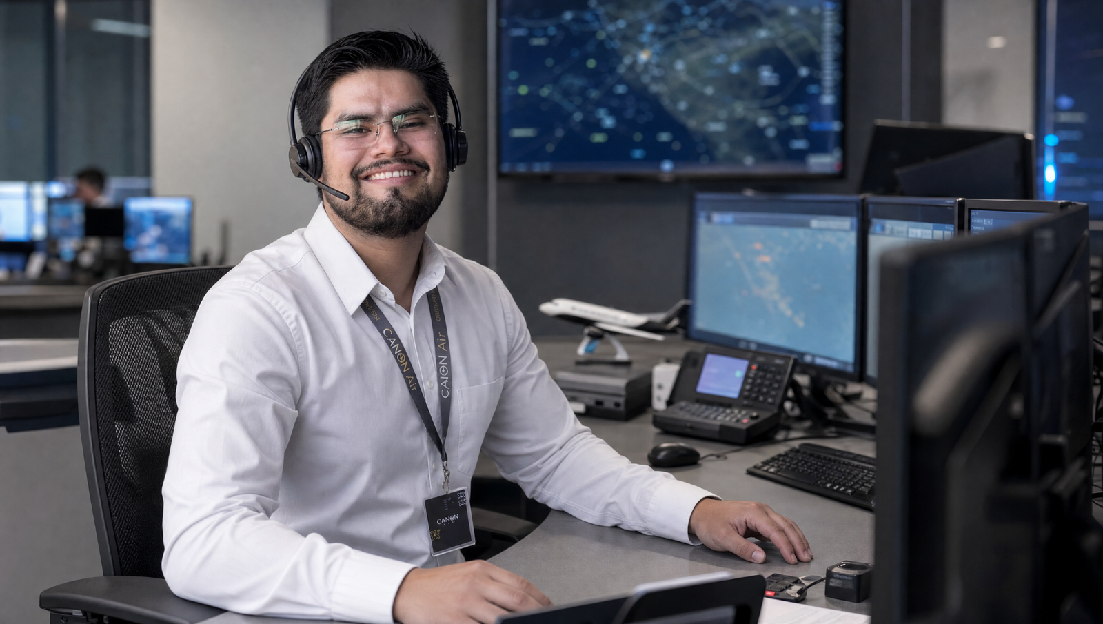 Canon Air operations coordinator supporting flights from a modern operations center